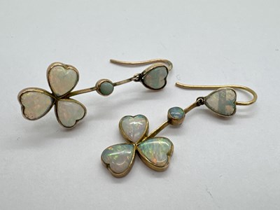 Lot 142 - A Pair of Edwardian Opal Drop Earrings, of...