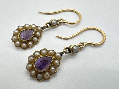 Lot 139 - A Pair of Edwardian Amethyst and Seed Pearl...