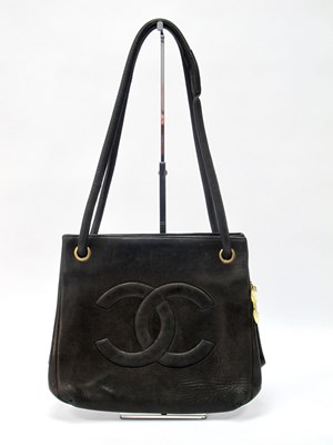 Lot 1334 - Chanel; A Vintage Black Leather Tote Bag, with...