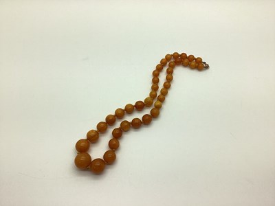 Lot 216 - A Single Strand Amber Coloured Bead Necklace,...