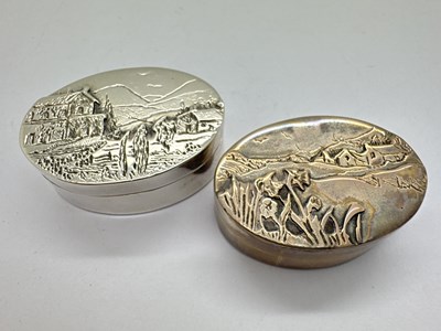 Lot 107 - Two Modern Hallmarked Silver Oval Pill Boxes,...