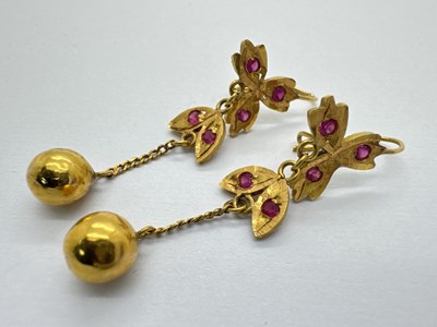 Lot 146 - A Pair of Middle Eastern Drop Earrings, with...