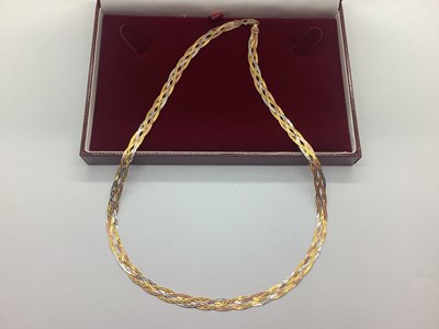 Lot 104 - A Modern Tri-Coloured Flat Link Necklace, of...