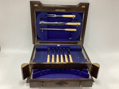 Lot 1269 - Viners of Sheffield Oak Cutlery Box, holding...