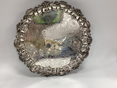 Lot 1193 - Silver Plated Salver, with scrolled border, on...