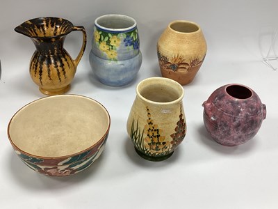 Lot 1203 - Radford Art Deco Hand Painted Vases (x 3),...