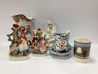 Lot 1351 - XIX Century Cider Mug, Staffordshire figures,...