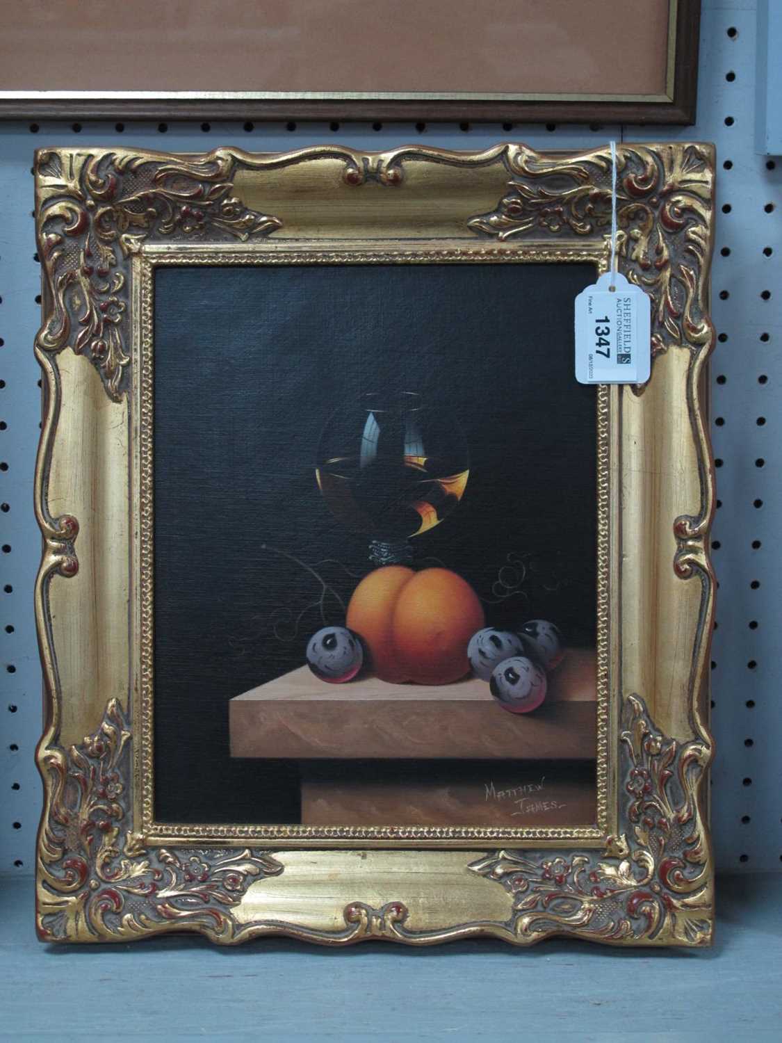 Lot 1347 - MATTHEW JAMES (XX Century) 
Still Life, Glass...