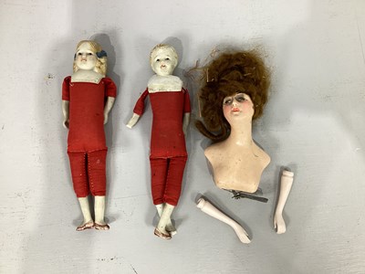 Lot 303 - A Wax Dolls Head and Shoulders with Hair, plus...