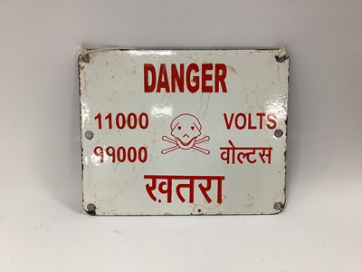 Lot 1354 - A Vintage Enamel Sign - 'Danger' Skull and...
