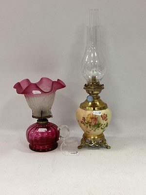 Lot 1431 - Royal Worcester Oil Lamp with Brass Fittings...
