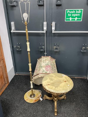 Lot 1546 - XX Century Brass Coffee Table, with an onyx...