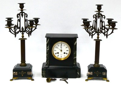 Lot 1400 - A Late Victorian Black Slate Mantle Clock, the...