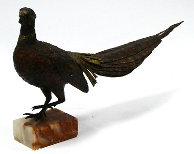 Lot 1255 - A Cast Metal Model of a Pheasant, mounted on...
