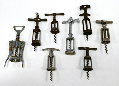 Lot 1210 - Eight Metal Frame Type Corkscrews. (8)