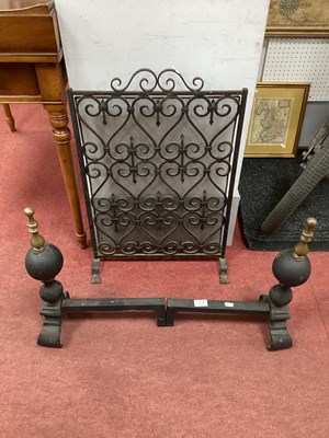 Lot 1503 - A Pair of Cast Iron Andirons, together with a...