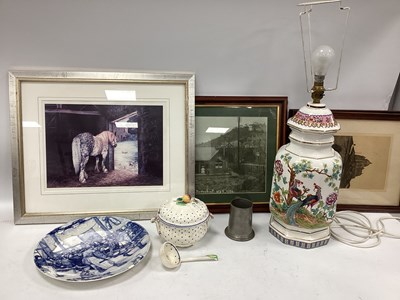 Lot 1134 - Chinese-Style Lamp, blue-white wall plate,...