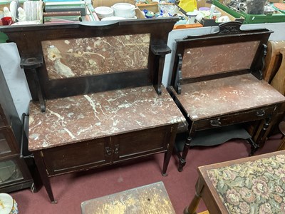 Lot 1515 - A Rouge Marbled Top Washstand with two...