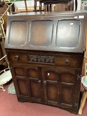 Lot 1543 - XX Century Oak Bureau, panelled fall front,...