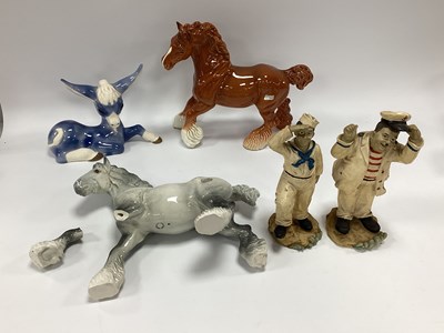 Lot 1198 - Beswick Shire Horse, in tan, another in grey...