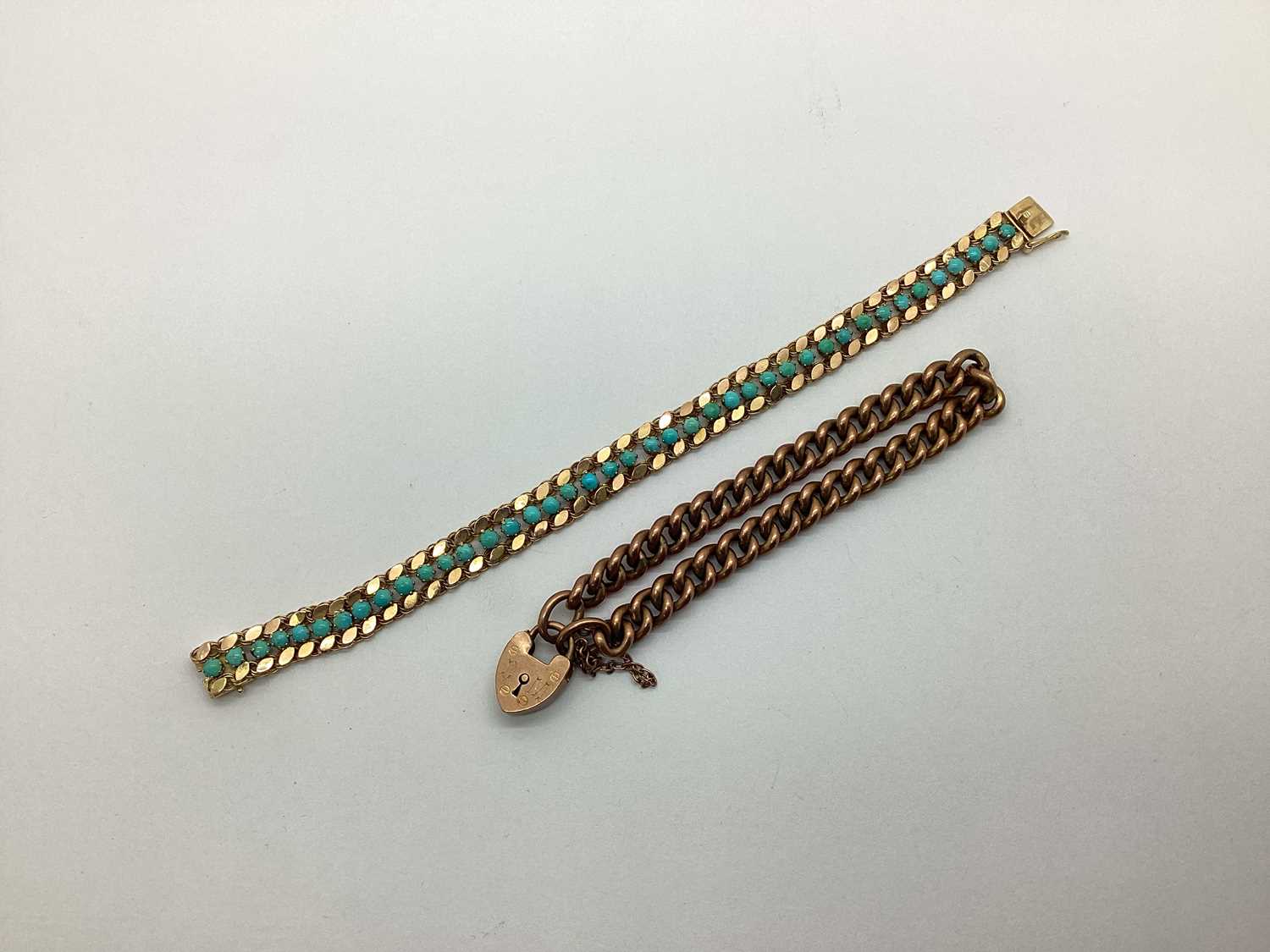 Lot 133 - A Turquoise Inset Bracelet, to snap clasp;...