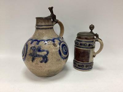 Lot 1342 - XIX Century German Stoneware Pottery Flagon,...