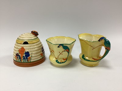 Lot 1226 - Clarice Cliff Bizarre Crocus Jam Pot with Bee...