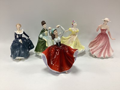 Lot 1287 - Five Royal Doulton Figurines, Karen HN 2388,...