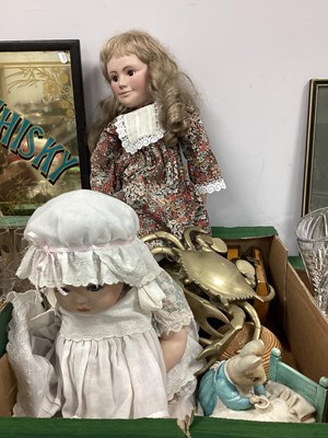 Lot 1047 - Two Porcelain Head Dolls, footstool, walking...