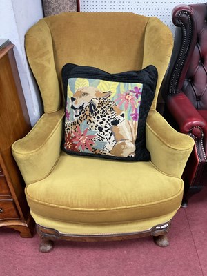 Lot 1507 - Walnut Framed Armchair, on squat cabriole legs...