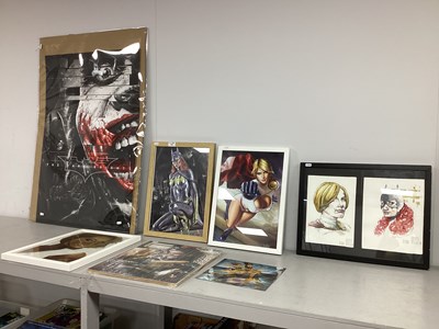 Lot 740 - Six DC Themed Mostly Signed and Mostly Framed...