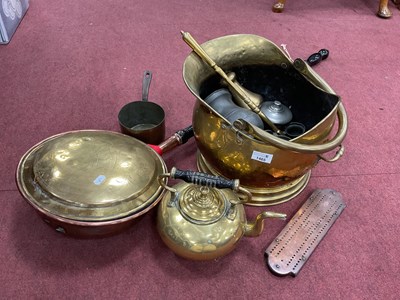 Lot 1465 - Kettle, Weights, copper pan, crib board,...