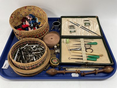 Lot 1404 - Pen Nibs, tape measures, needlework implements,...