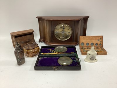 Lot 1345 - H. L. Brown Mahogany Mantle Clock, scales,...
