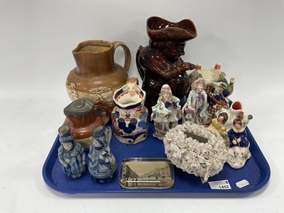Lot 1452 - Staffordshire figurines, stoneware pottery oil...
