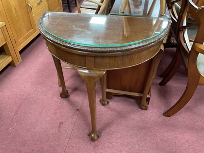 Lot 1571 - XX Century Mahogany Demi Lune Card Table with...