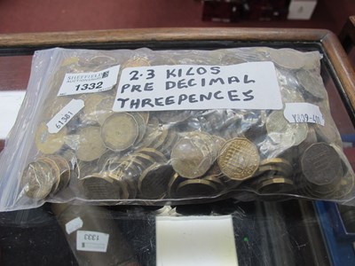 Lot 1332 - 2.3kg of pre decimal threepences.