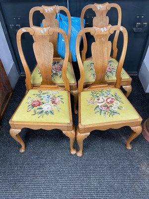 Lot 1579 - Set of Four Walnut Queen Ann Style Dining...