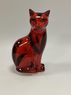 Lot 1184 - Anita Harris Flambe Sitting Cat, gold signed,...