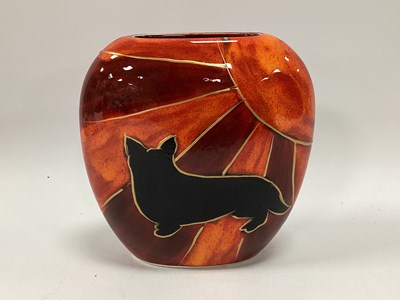 Lot 1196 - Anita Harris Deco Dog 'Corgi' Purse Vase, gold...