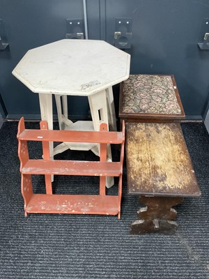 Lot 1534 - White Painted Plant Table, painted wall rack,...