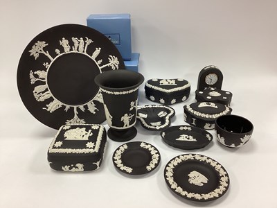 Lot 1232 - Wedgewood 'Black Jasper Ware' Heart Shaped...
