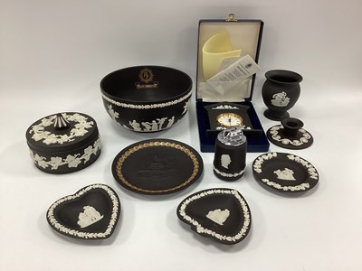 Lot 1221 - Wedgwood Black Jasper Ware' Mantel Clock,...