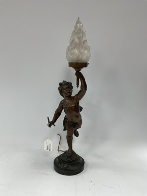 Lot 1425 - Bronzed Table Lamp in the Form of a Winged...