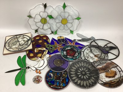 Lot 1116 - Decorative Stained Glass including Mara Eagle,...