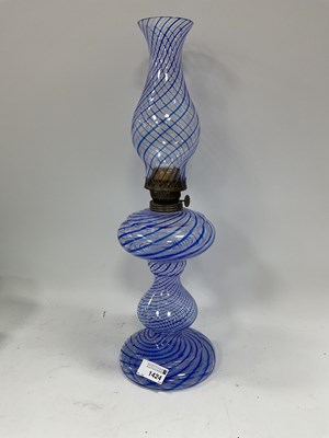 Lot 1424 - Blue and White Swirl Effect Glass Oil Lamp...