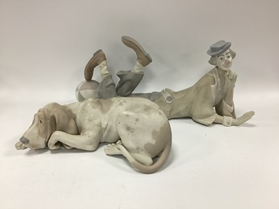 Lot 1259 - Lladro Matt Pottery Reclining Clown 36cm long,...