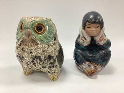 Lot 1265 - Lladro Matt Pottery Owl 15cm tall and seated...