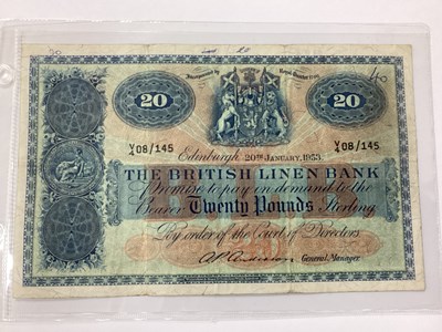 Lot 551 - A 1953 British Linen Bank £20 Banknote, dated...