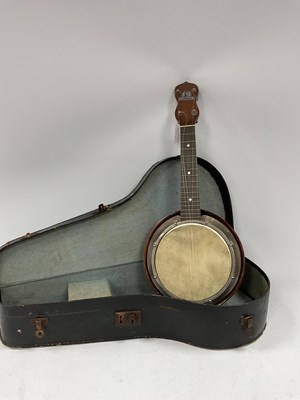 Lot 1361 - Georg Formby Banjo with transfer signature to...